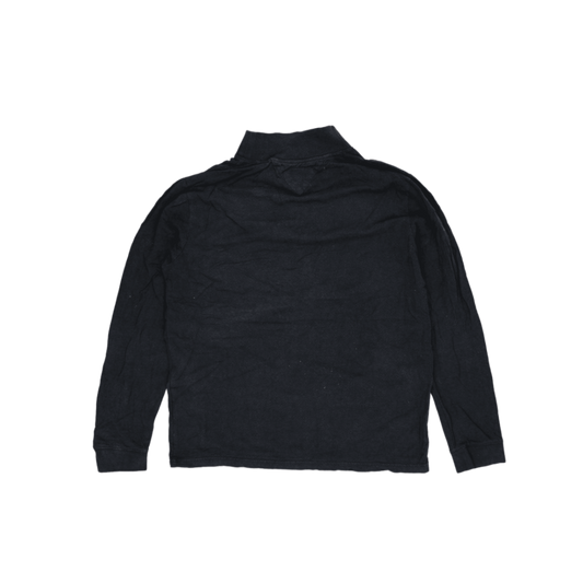 Tommy Jeans Black Quarter Zip T-Shirt Large Cotton Stand Collar