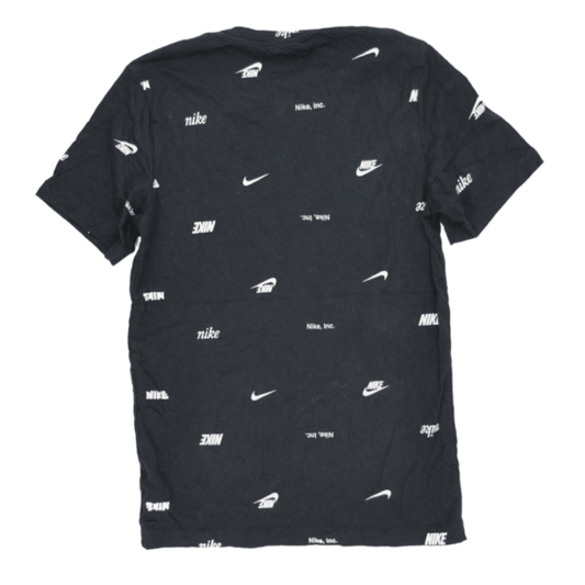 New Nike Black All Over Logo Print Cotton T Shirt Large
