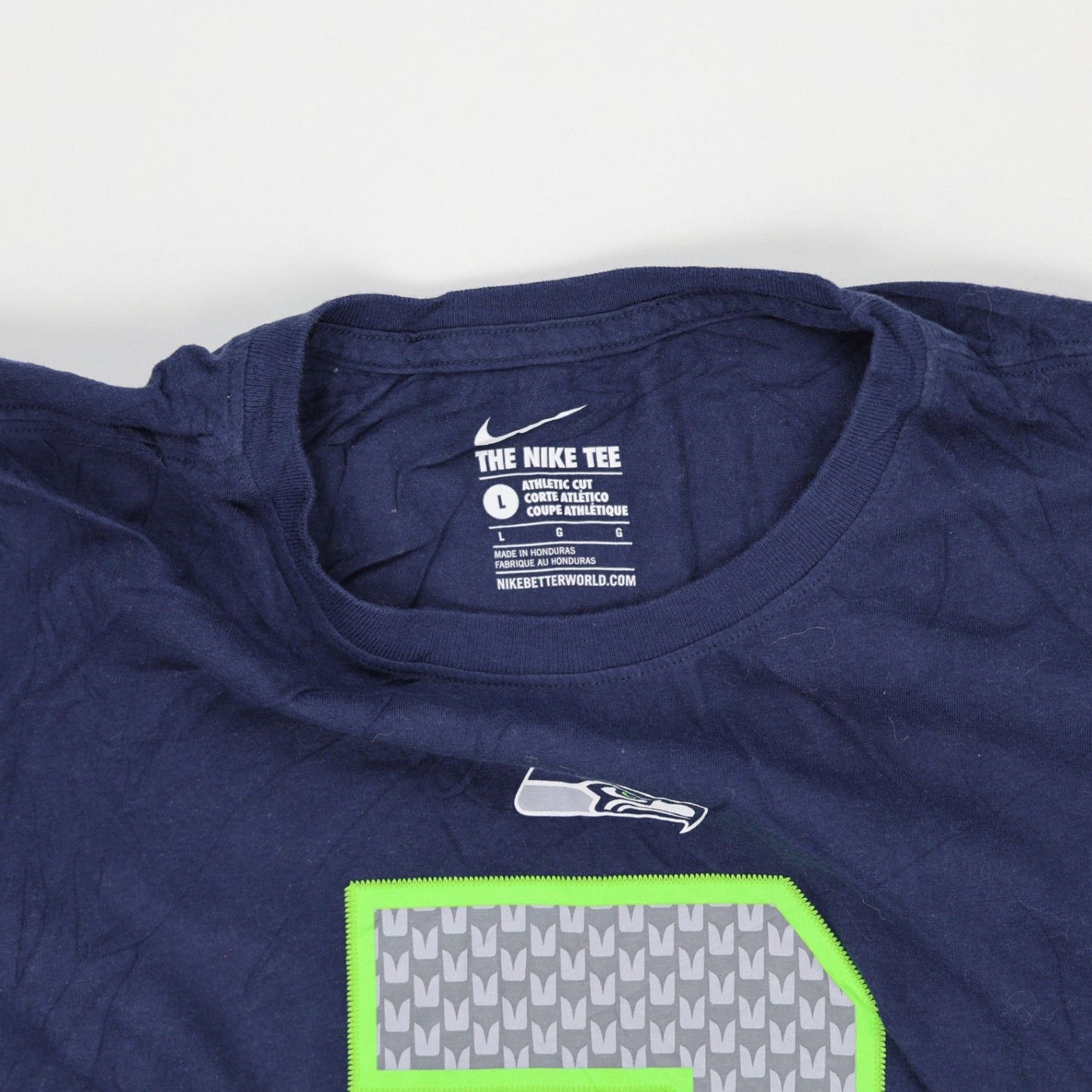 Nike Seattle Seahawks Russell Wilson Navy Blue Athletic Tee Shirt Large Cotton Crew Neck