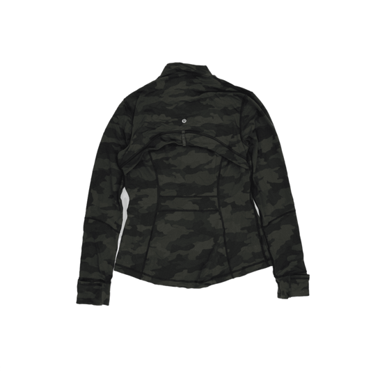 Lululemon Fitted Gym Jacket Black Green Size 8 Polyester Blend High Neck
