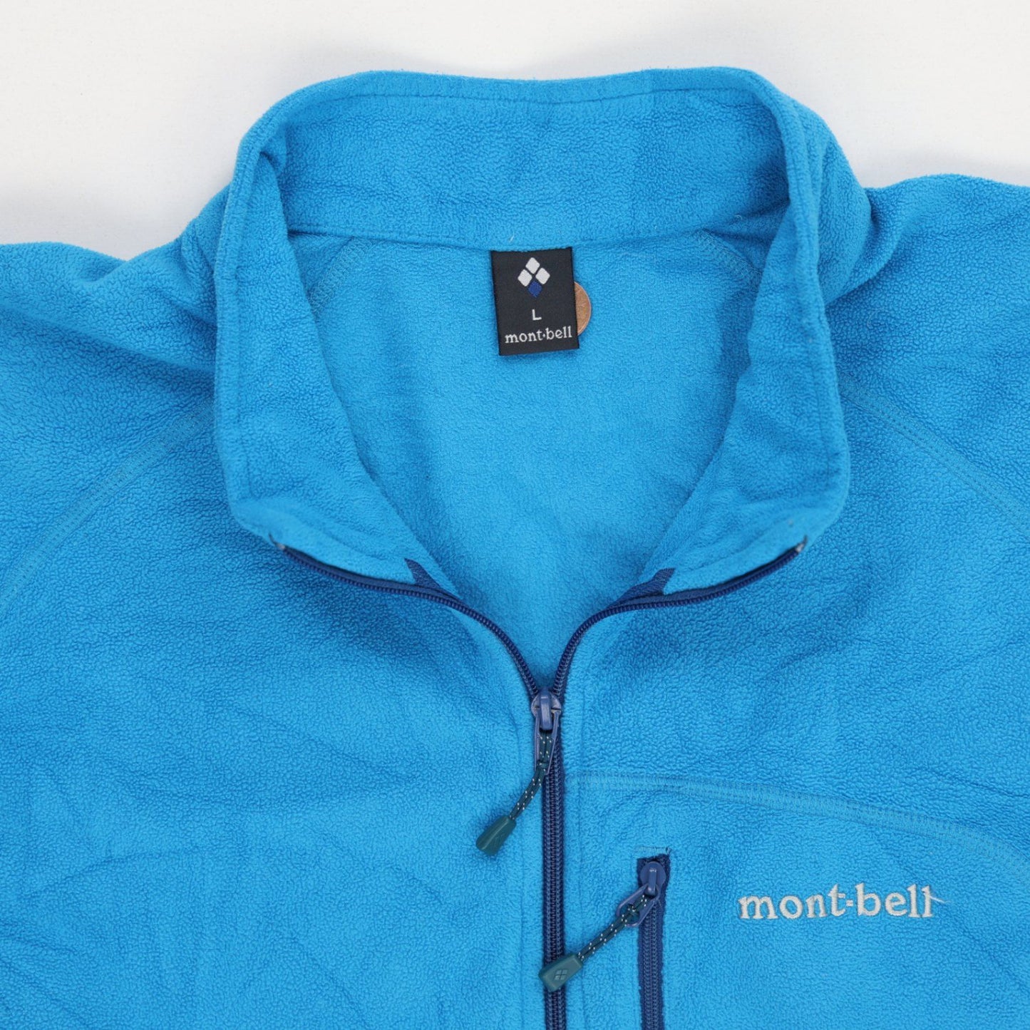 Montbell Full Zip Outdoor Jacket Mens Large Blue Fleece Polyester Stand Collar