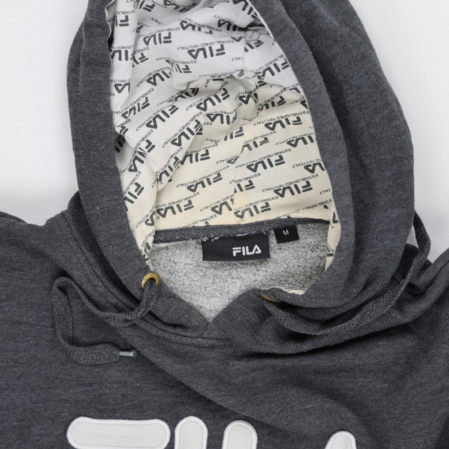 Fila Vintage Hooded Sweatshirt Charcoal Grey Medium Cotton Blend Pullover