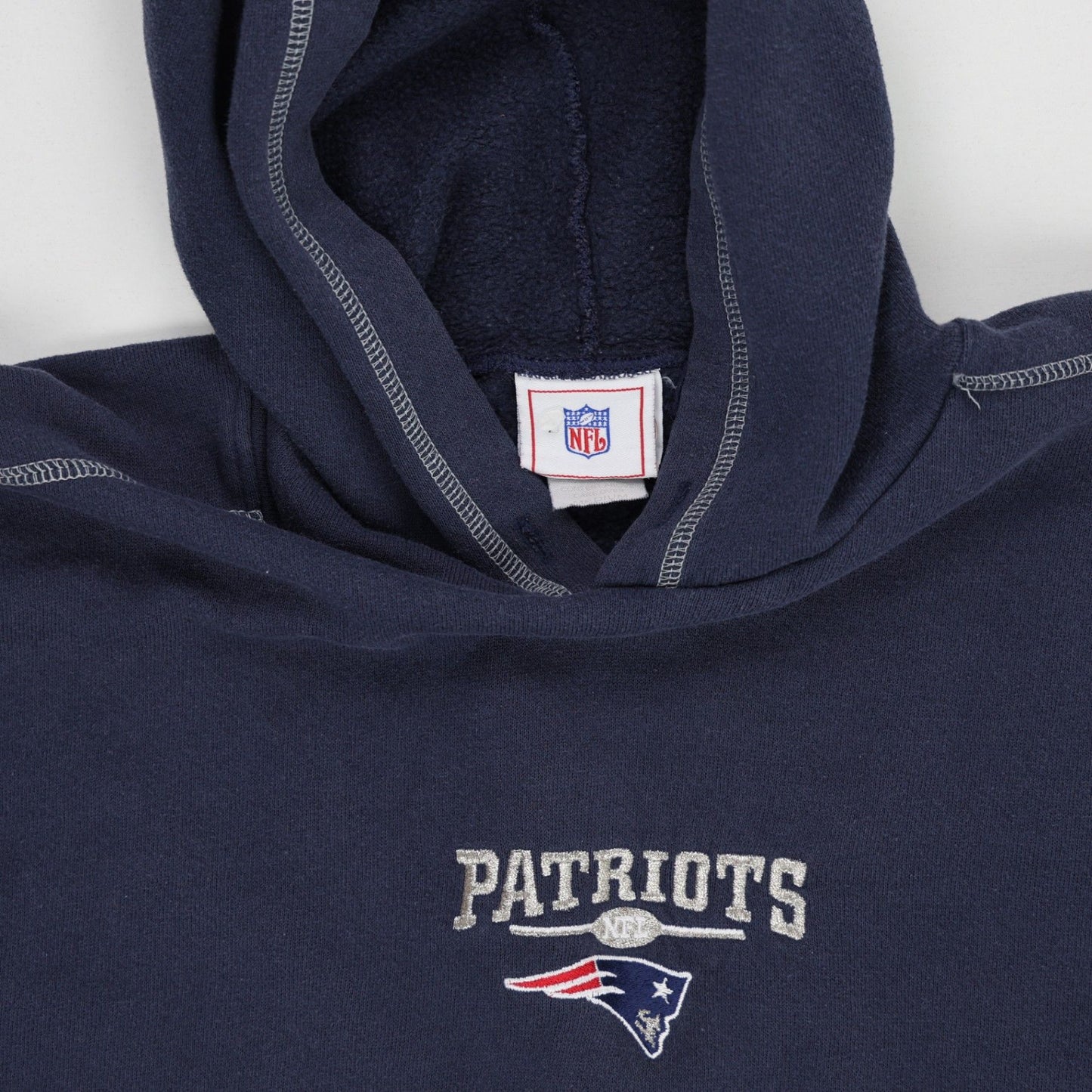 NFL New England Patriots Vintage Navy Blue Pullover Hoodie Sweatshirt Large Cotton Blend