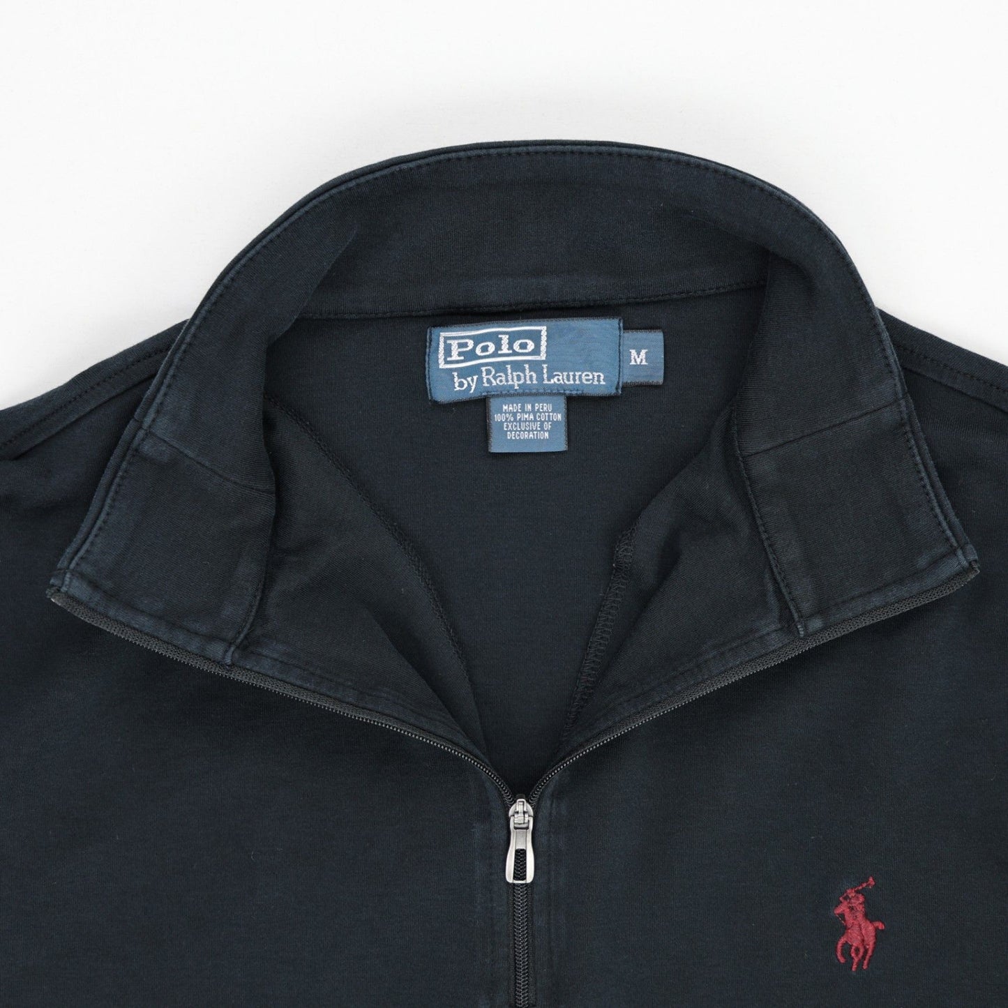 Ralph Lauren Quarter Zip Sweatshirt Black Medium 100 Percent Cotton High Neck