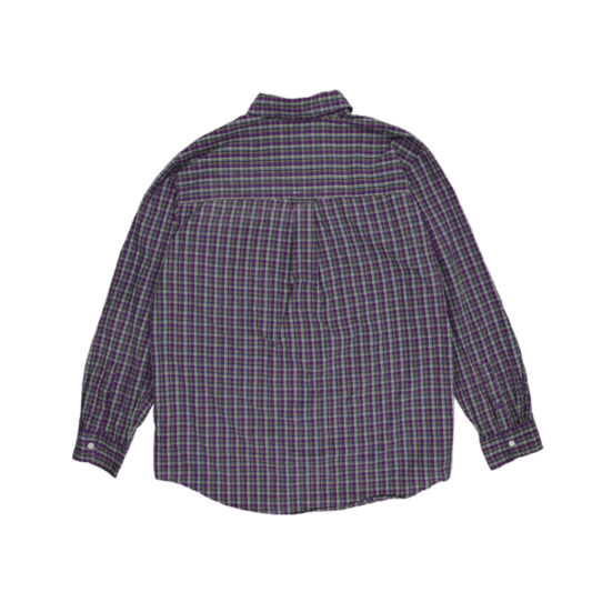Chaps Men's Purple Green Check Long Sleeve Casual Shirt Large 100% Cotton