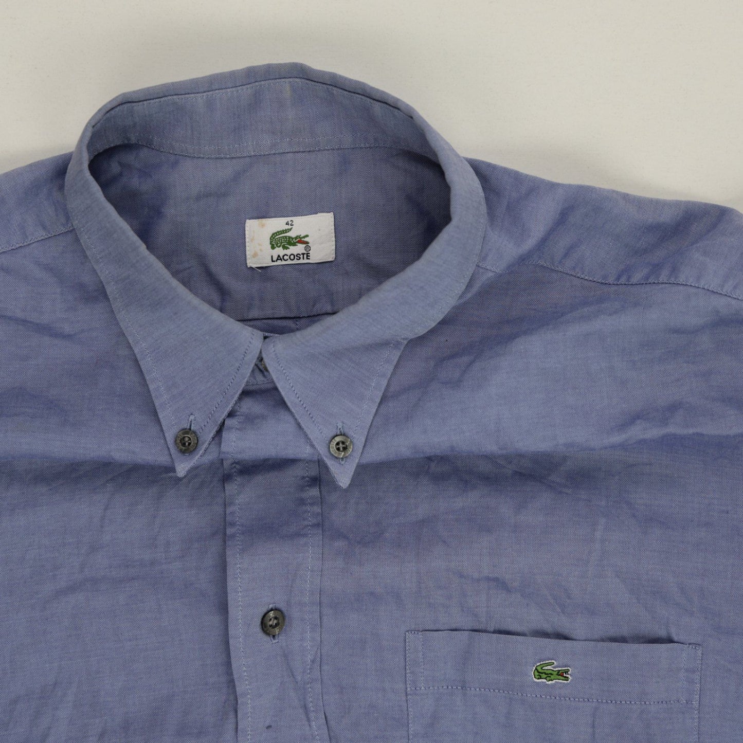 Lacoste Blue Linen Button Up Shirt Size 42 Large Men Collared Long Sleeve