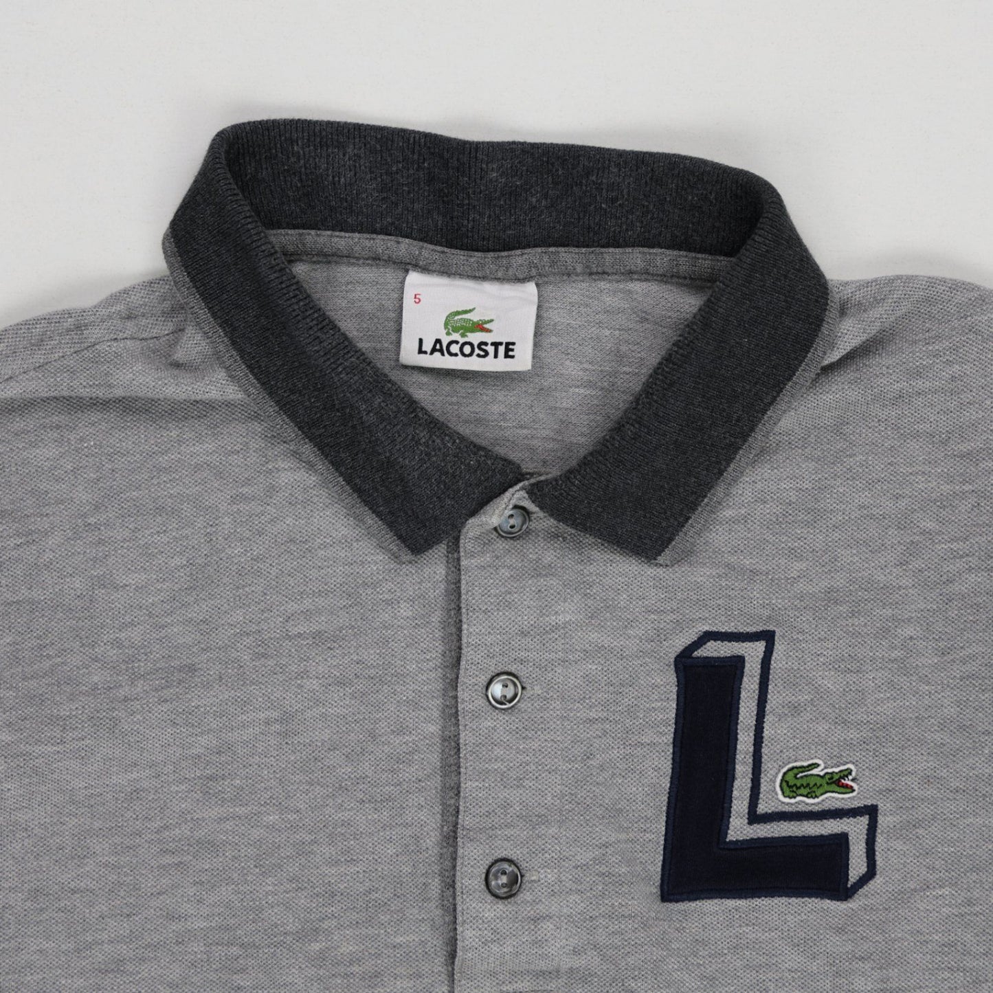 Lacoste Men's Grey Polo Shirt Size 5 Large Cotton Collared Contrast Sleeve