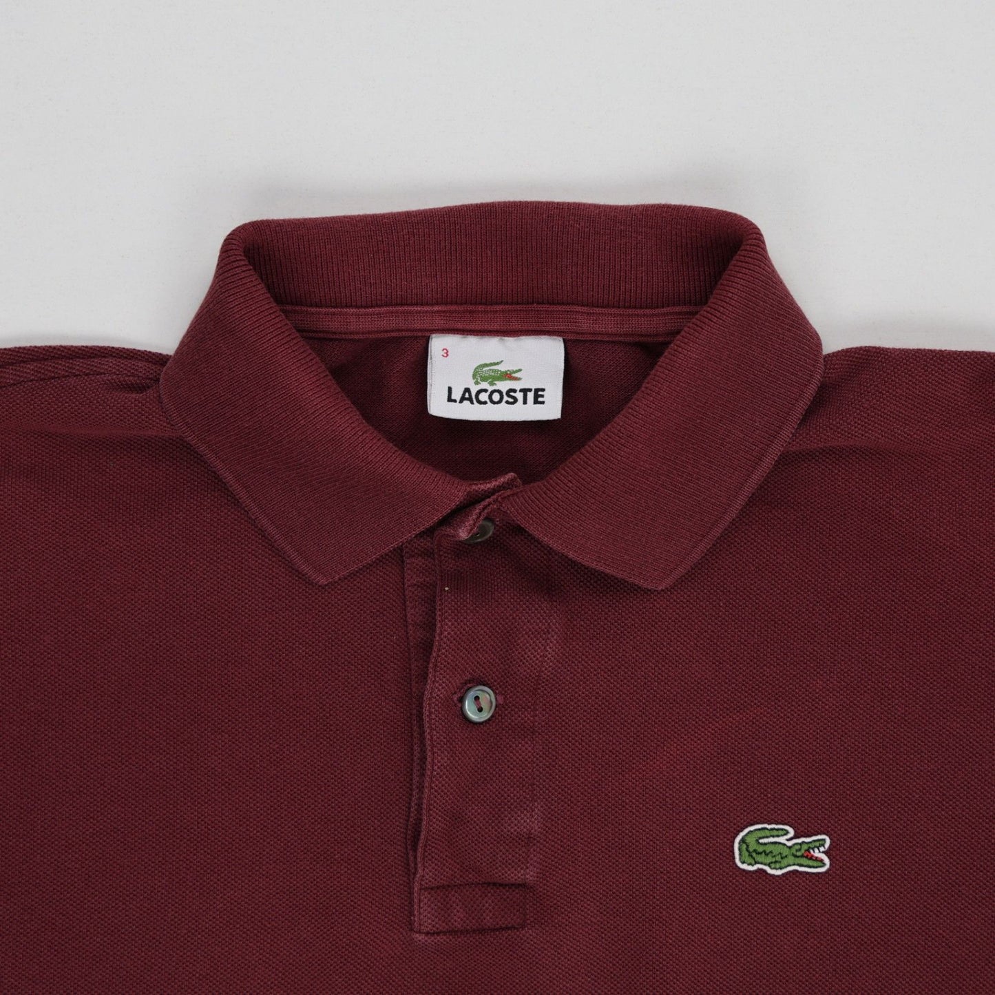 Lacoste Burgundy Cotton Polo Shirt Size 3 Medium Classic Collared Short Sleeve
