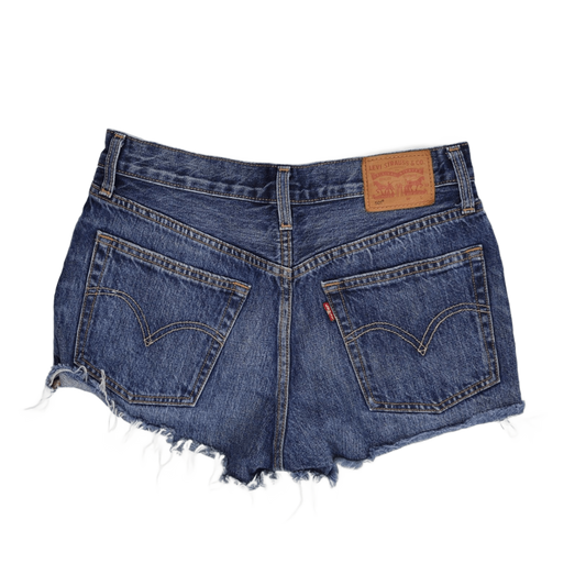 Levi's 501 High Rise Distressed Denim Shorts Womens Vintage Blue Raw Hem 28W