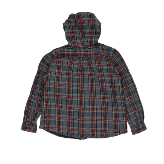 L.L. Bean Hooded Shirt Jacket Red Blue Green Plaid Large Cotton Flannel