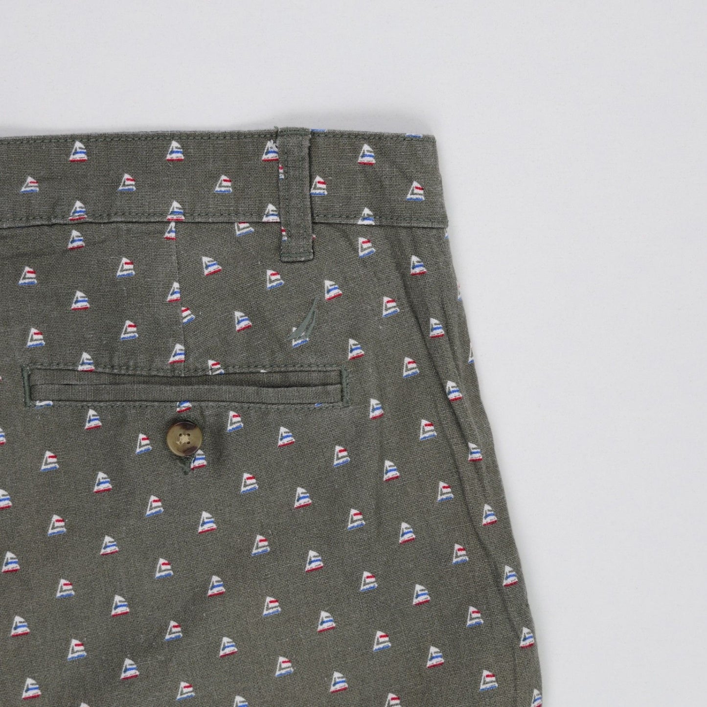 Nautica Olive Green Sailboat Print Cotton Shorts 34W