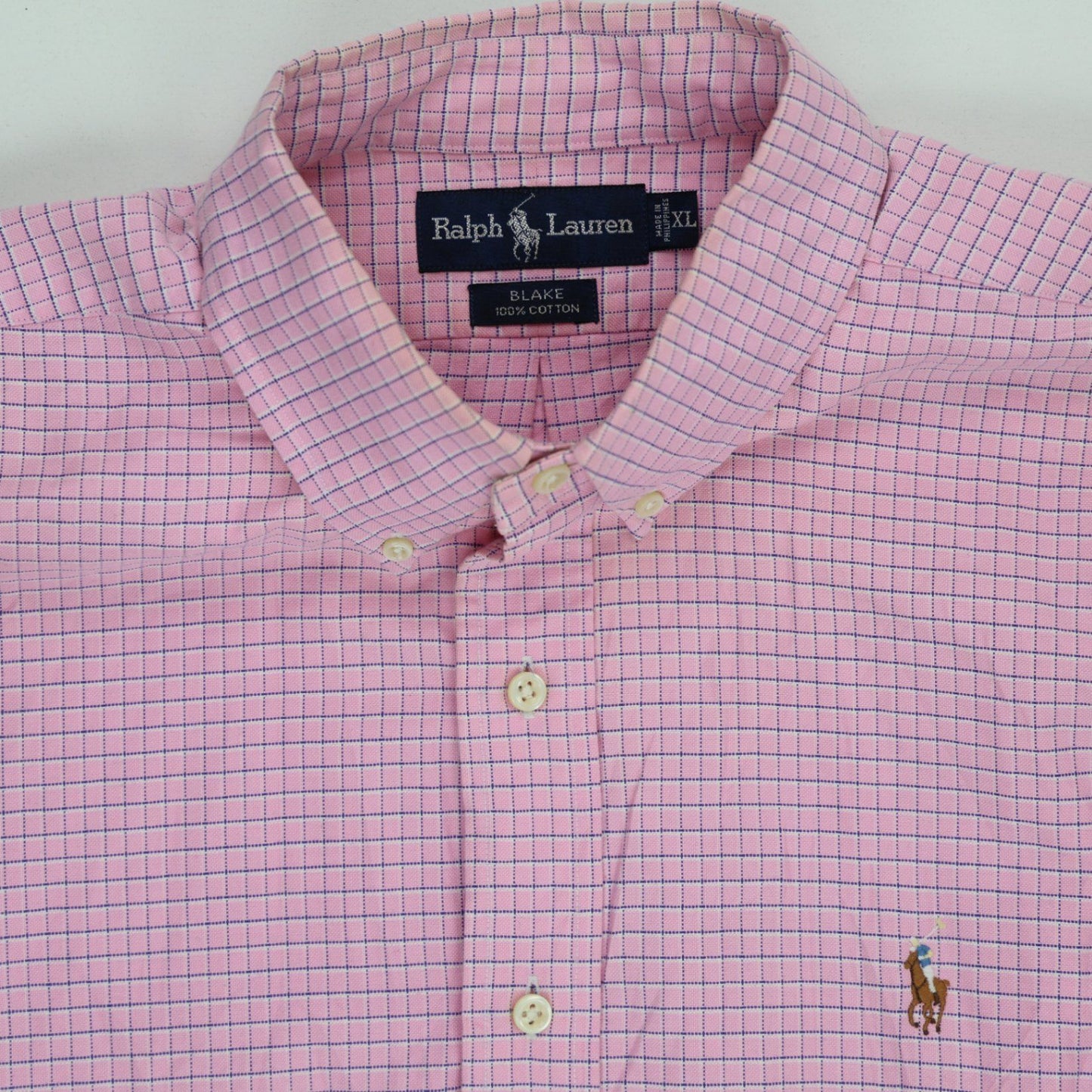 Ralph Lauren Blake Pink Checkered Button-down Collar Casual Shirt XL 100% Cotton
