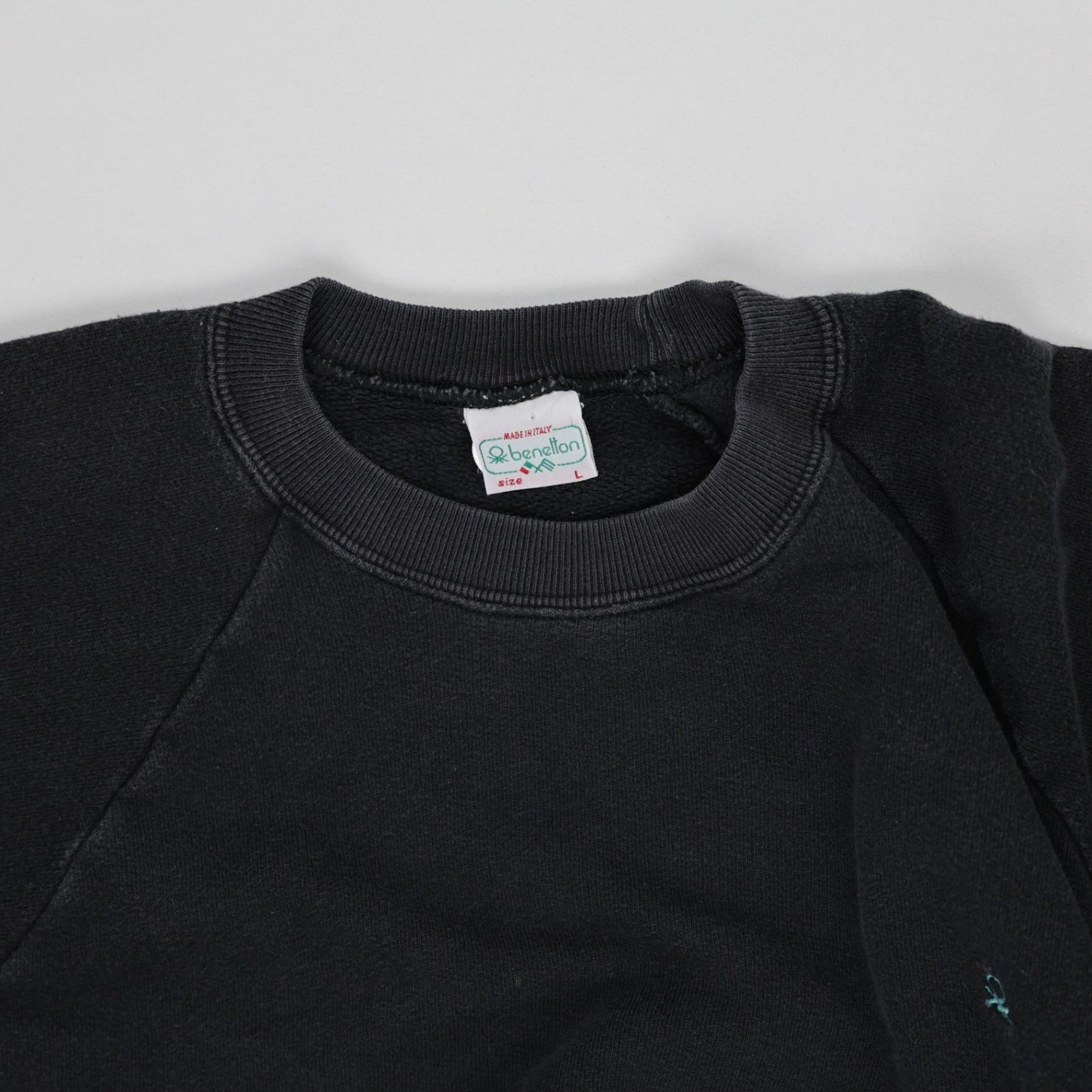 Benetton Vintage Black Crew Neck Sweatshirt Large Cotton Blend