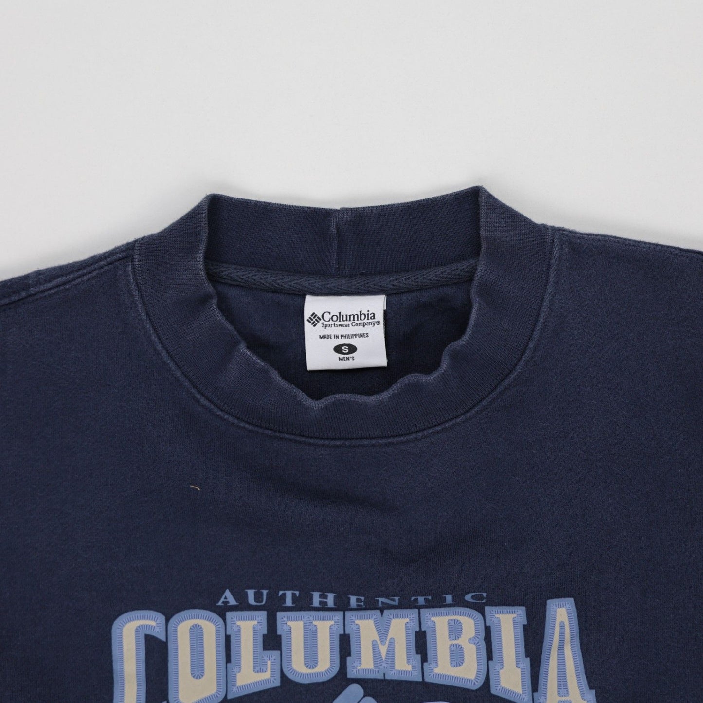 Columbia Vintage 1998 Navy Beige Crewneck Sweatshirt Men Small Cotton Blend