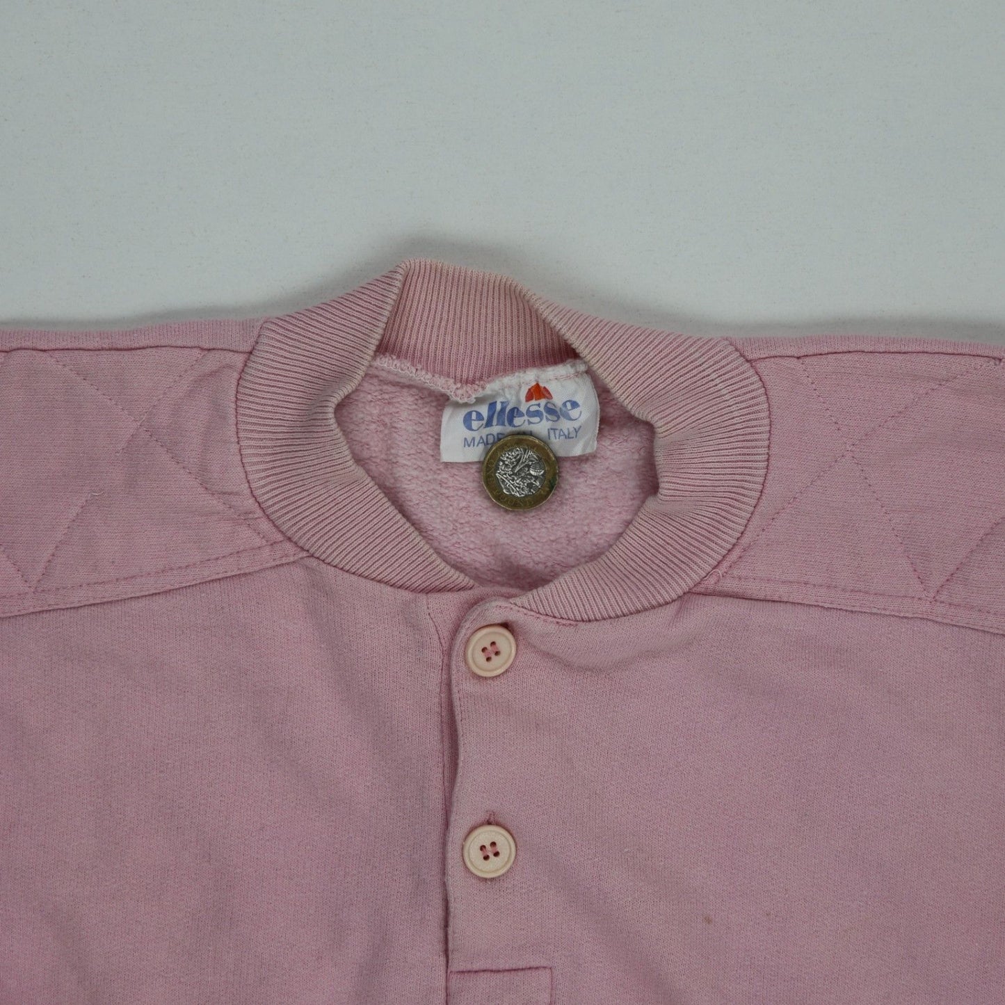 Ellesse Vintage Mauve Button Neck Pullover Sweatshirt Medium Cotton Blend