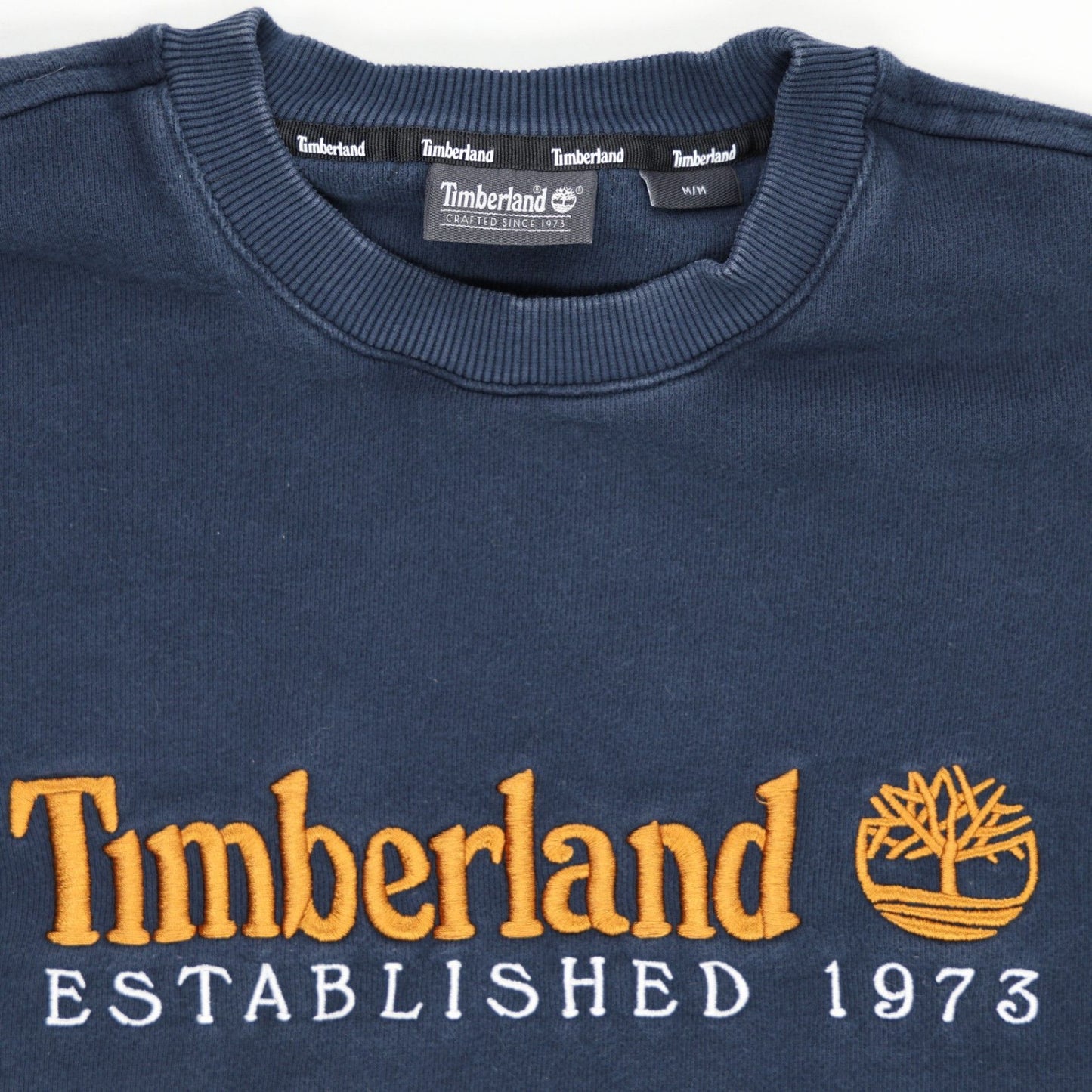 Timberland Logo Sweatshirt Navy Blue Men Medium Cotton Blend Crew Neck
