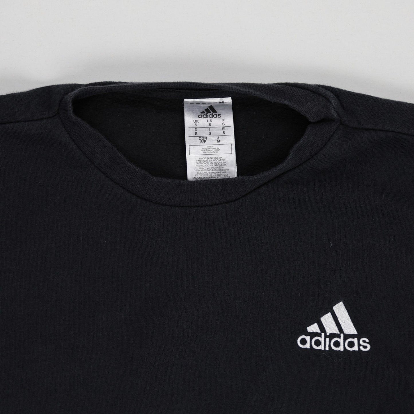 adidas Black Crew Neck Sweatshirt Small Cotton Blend Classic Pullover for Men