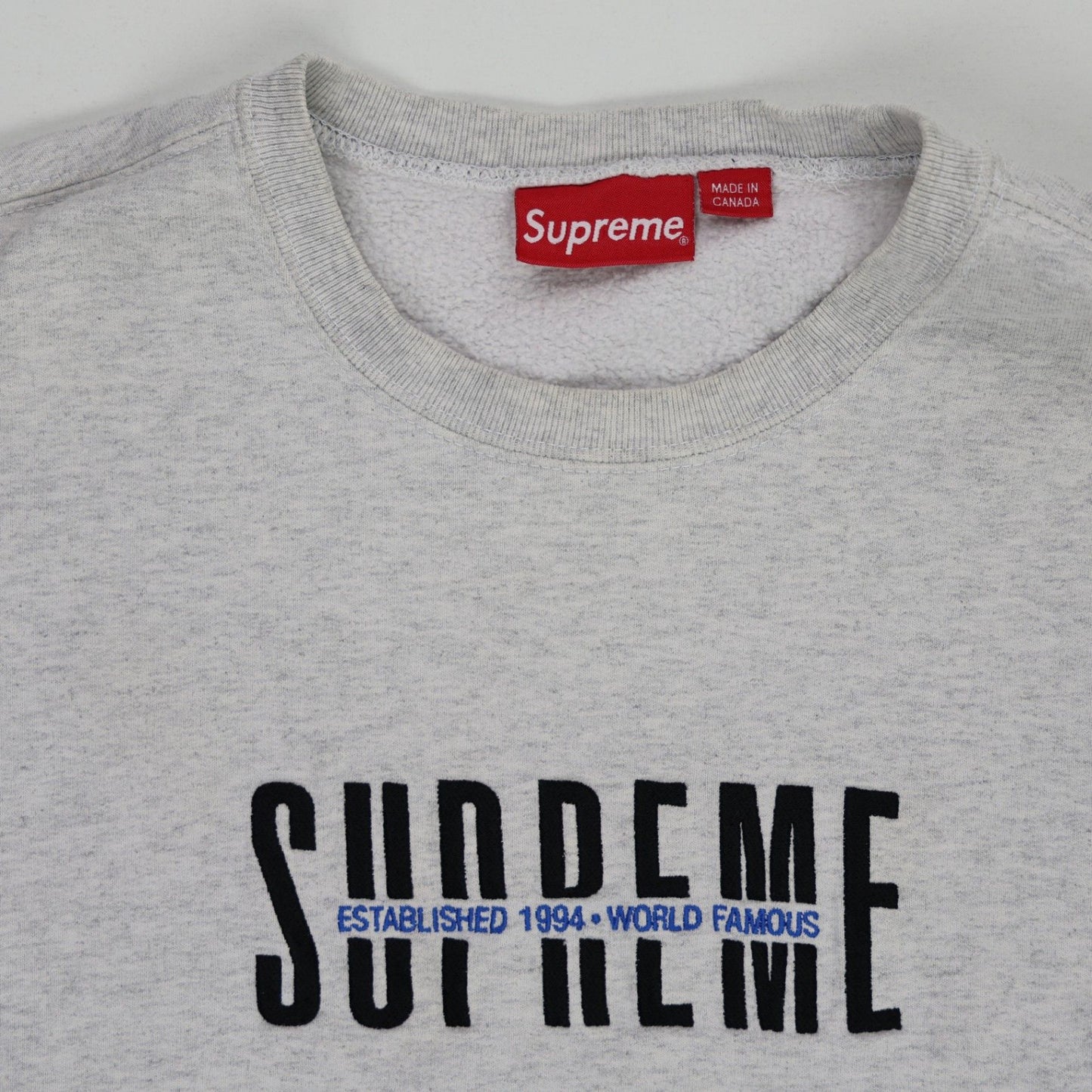 Supreme Crewneck Sweatshirt Grey Medium Cotton Blend Established 1994