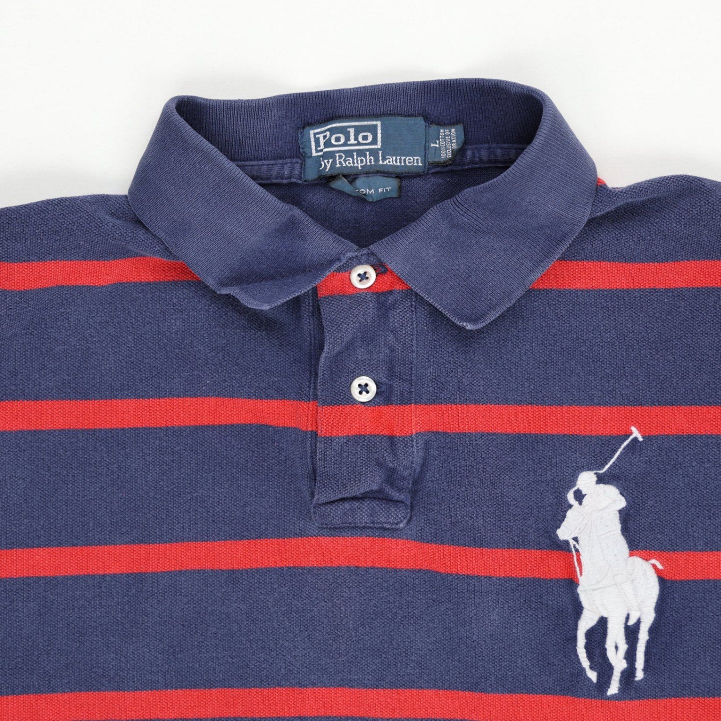 Ralph Lauren Custom Fit Polo Shirt Navy Blue Red Large Cotton