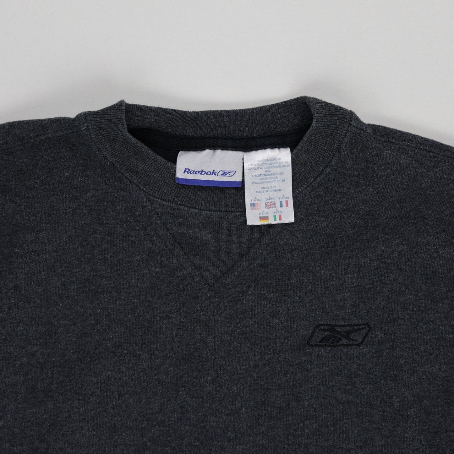Reebok Charcoal Grey Crew Neck Sweatshirt XL 60 Cotton 40 Polyester Classic Fit Men's Activewear
