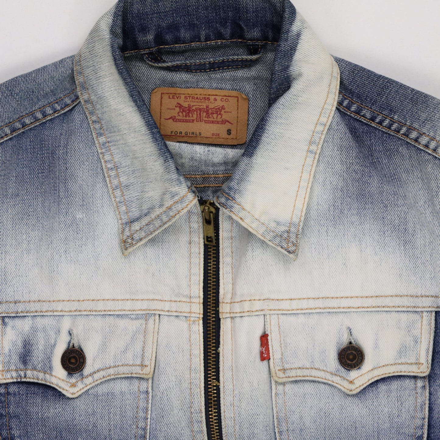 Levi's Girls Blue Ombre Cropped Denim Jacket Size Small Vintage Cotton