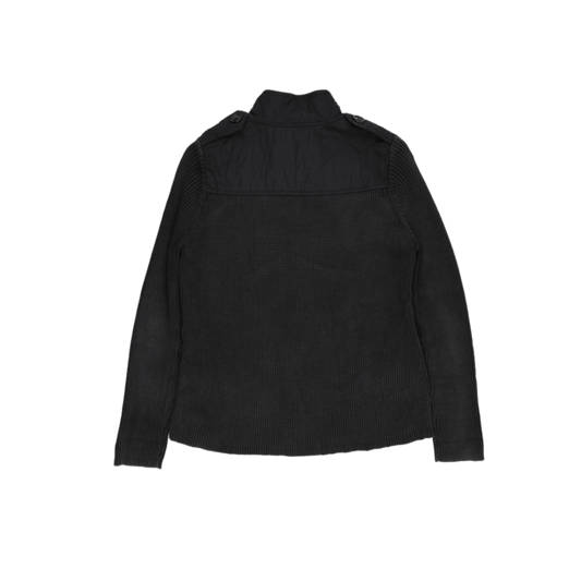 Burberry London Black Quilted Jacket Size S Polyester Wool Blend High Neck