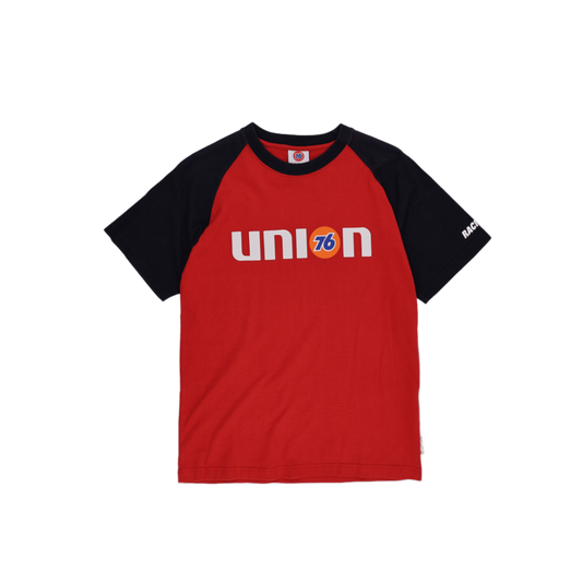 Union 76 Lubricants Vintage Raglan T-Shirt Red Black Medium Cotton Crew Neck