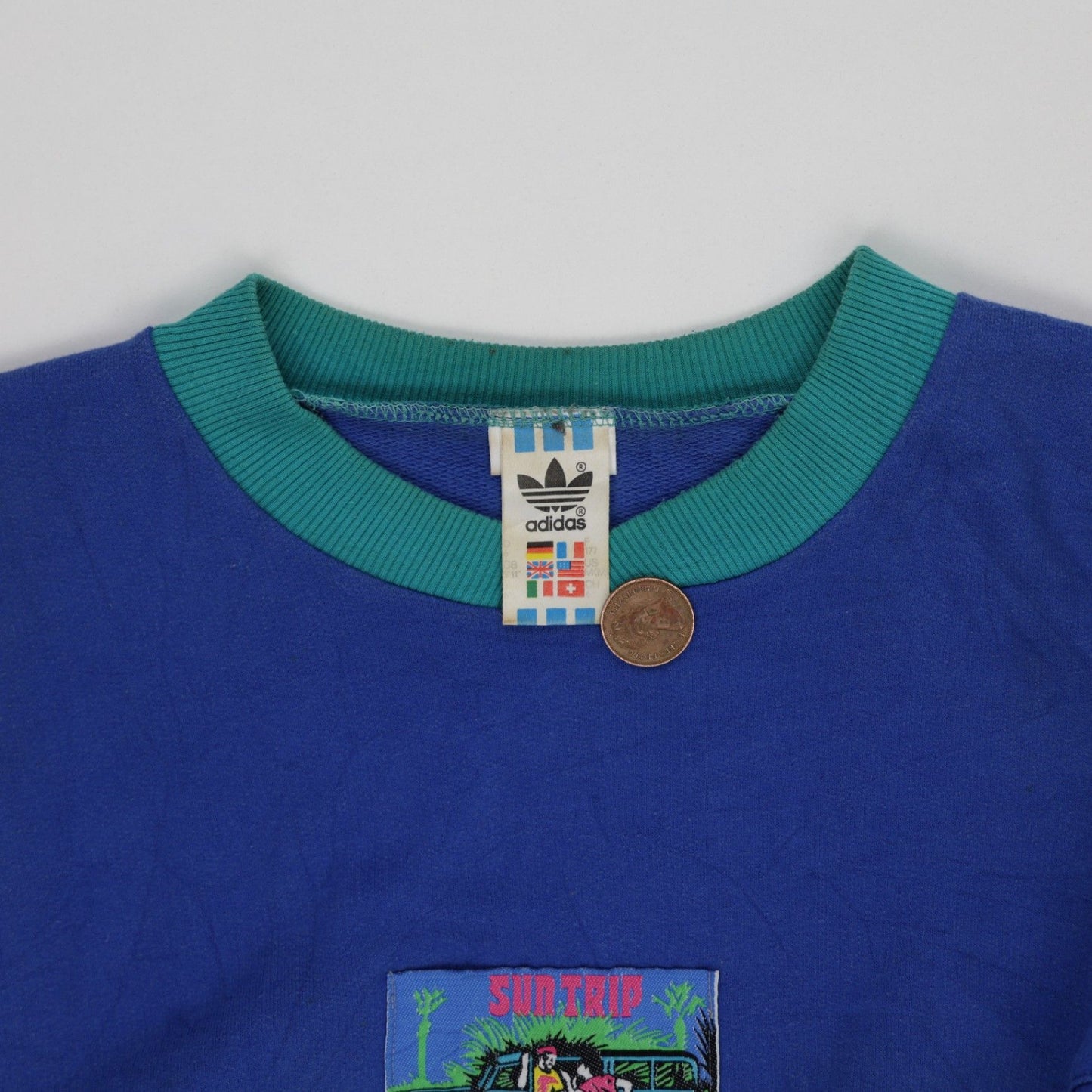 Adidas Vintage Sun Trip Crewneck Sweatshirt Blue Green Men's Medium Cotton Blend