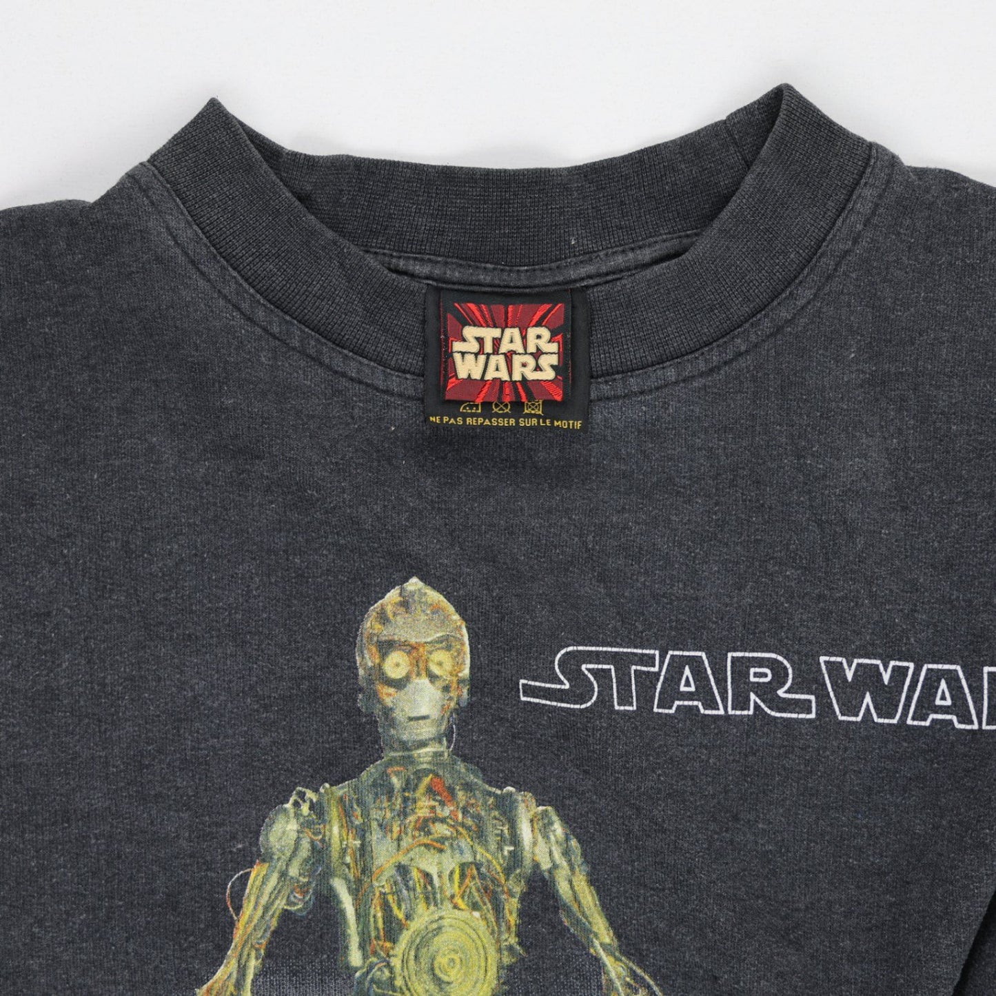 Vintage Star Wars Graphic Sweatshirt Black Large Cotton Unisex C-3PO R2-D2 Crew Neck