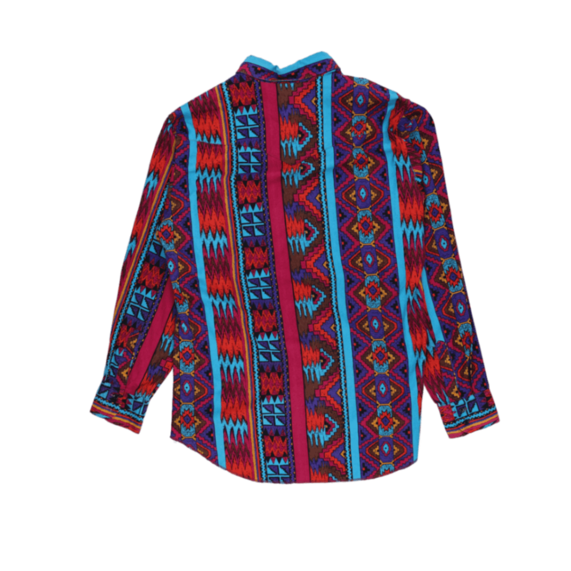 Vintage Aztec Patterned Shirt Red Blue Purple Multi Large Cotton Blend Collared Long Sleeve
