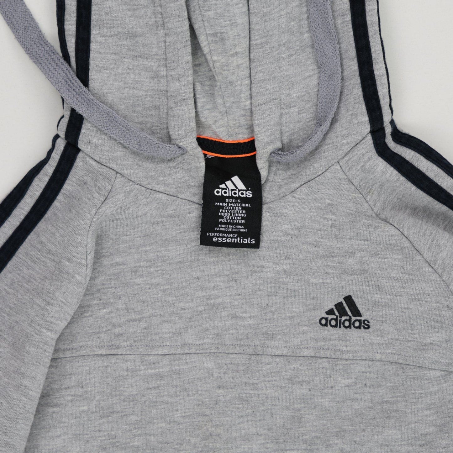 adidas Essentials Grey Pullover Hoodie Small Cotton Blend