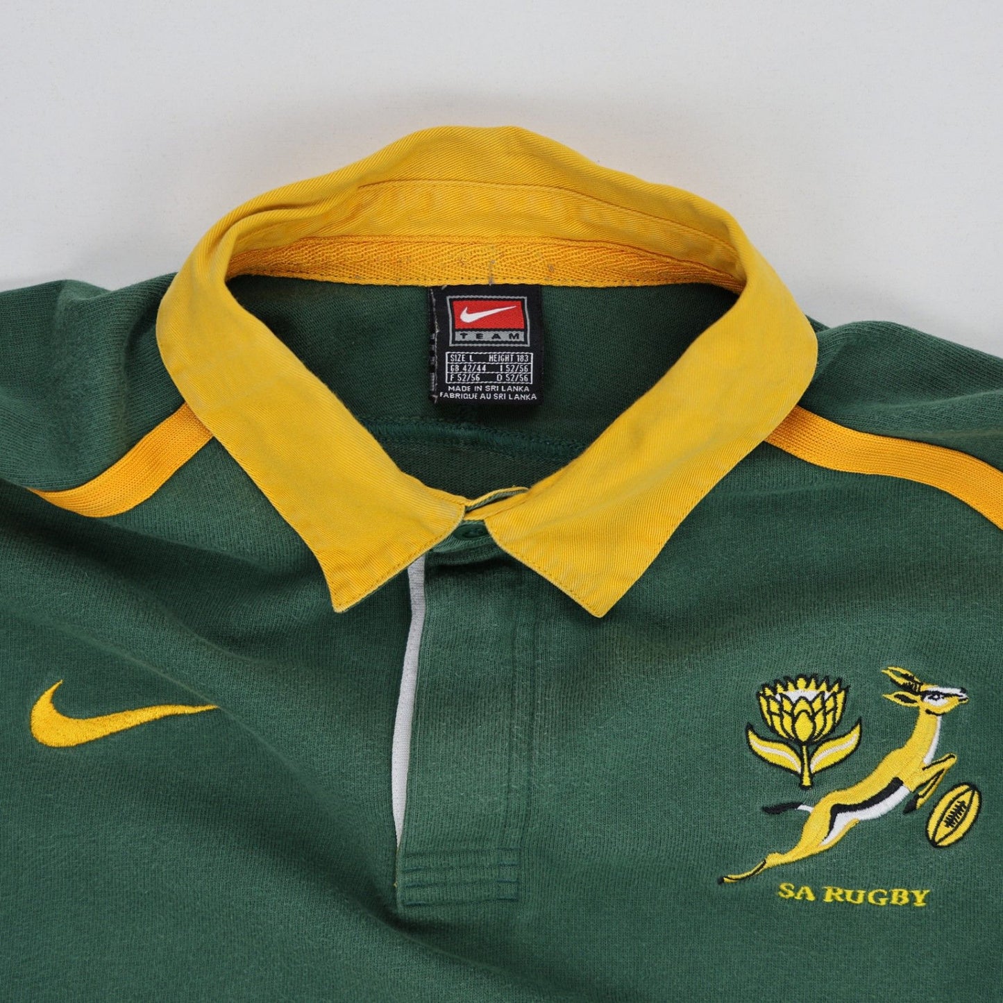 Nike Vintage South Africa Springboks Rugby Shirt Green Yellow Size L Cotton Blend