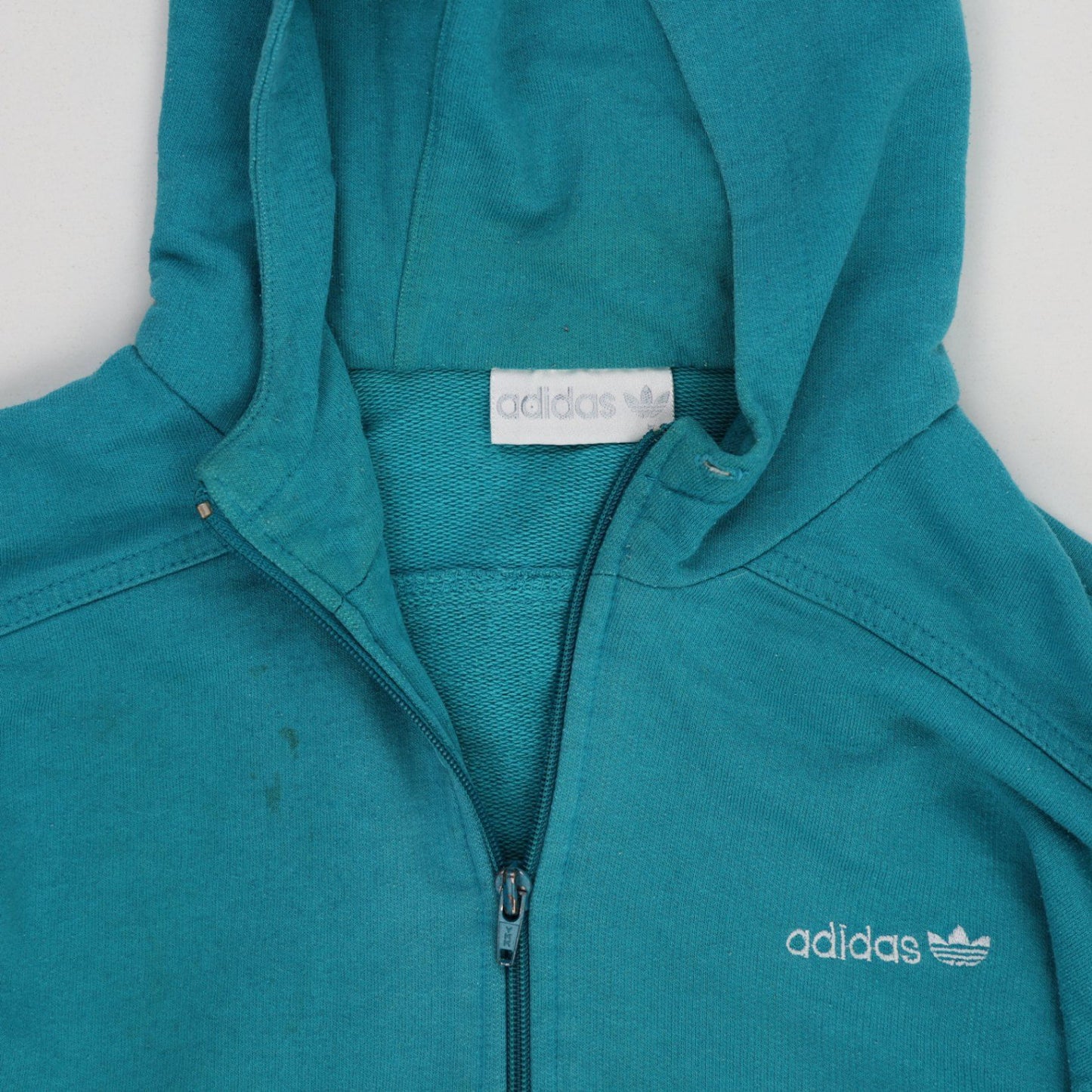 adidas Vintage Hooded Zip Sweatshirt Teal Medium Cotton Retro