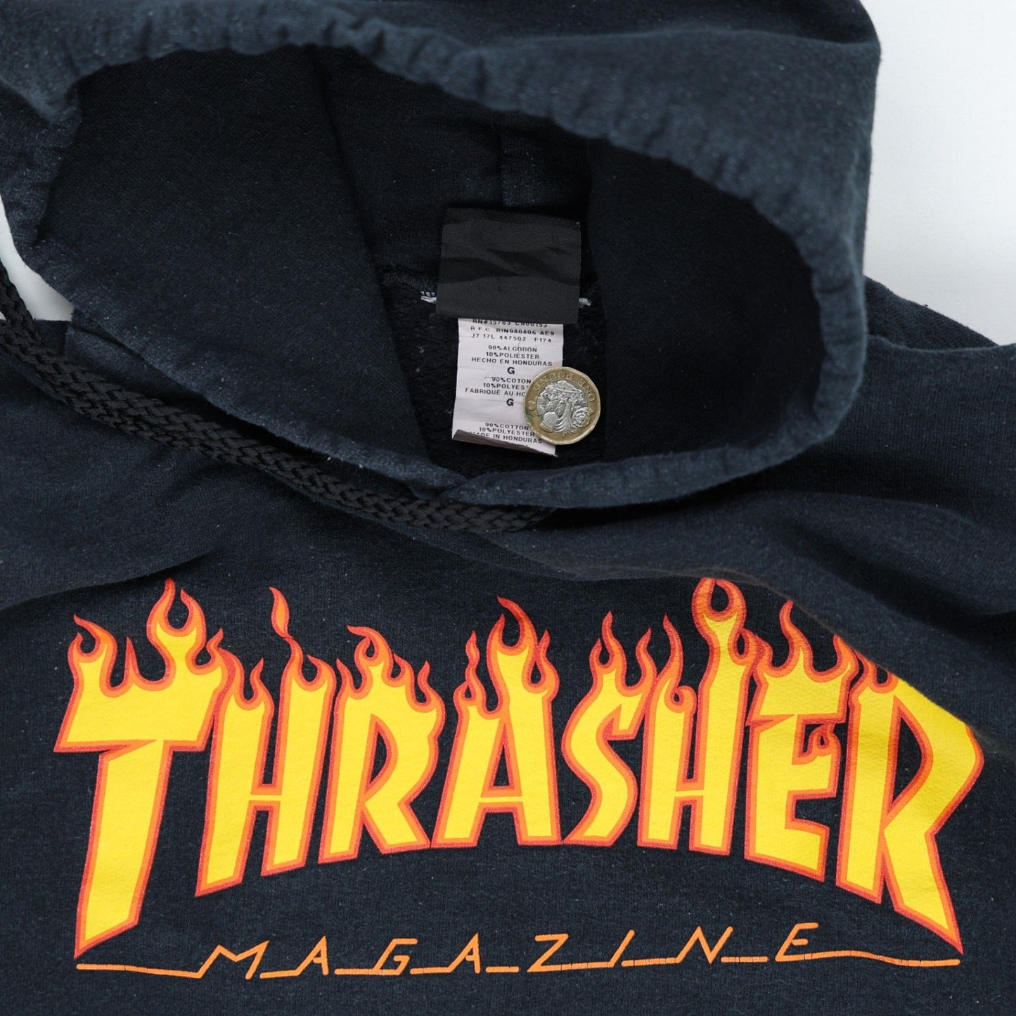 Thrasher Flame Logo Pullover Hoodie Black Large 100 Percent Cotton Unisex