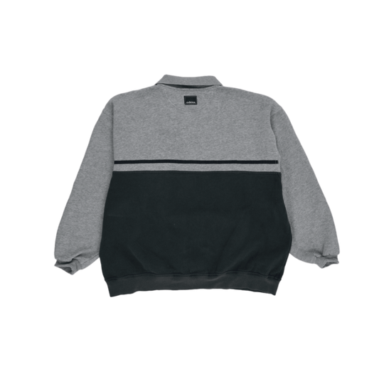 Adidas Vintage Polo Sweatshirt Grey Black Cotton Blend Size L 90s Retro Sportswear
