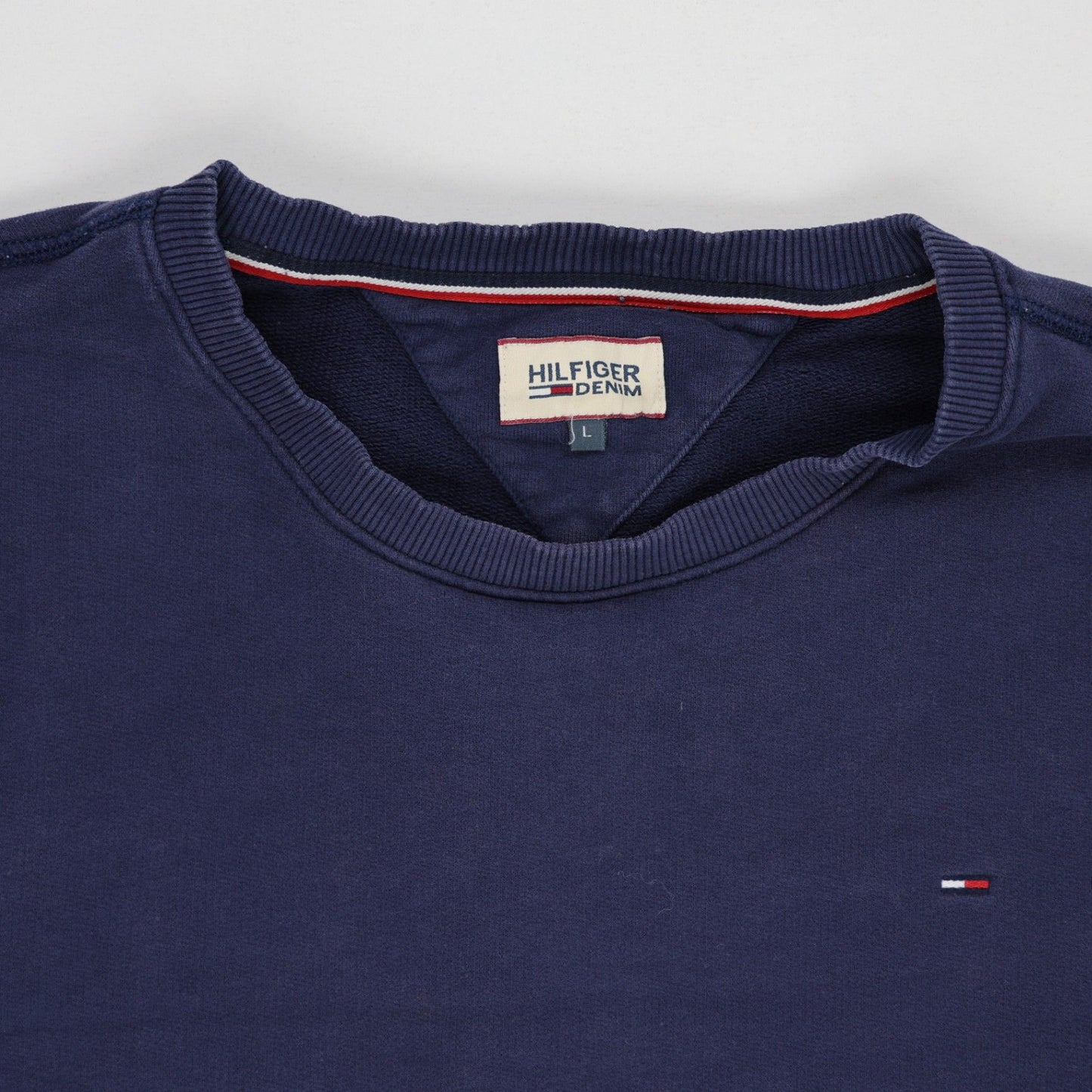 Hilfiger Denim Navy Blue Crew Neck Sweatshirt for Men Size Large Cotton Casual