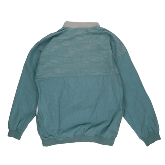 Le Coq Sportif Vintage Aqua Blue Pullover Sweatshirt Size 42 Large Cotton Blend Contrast Band Collar
