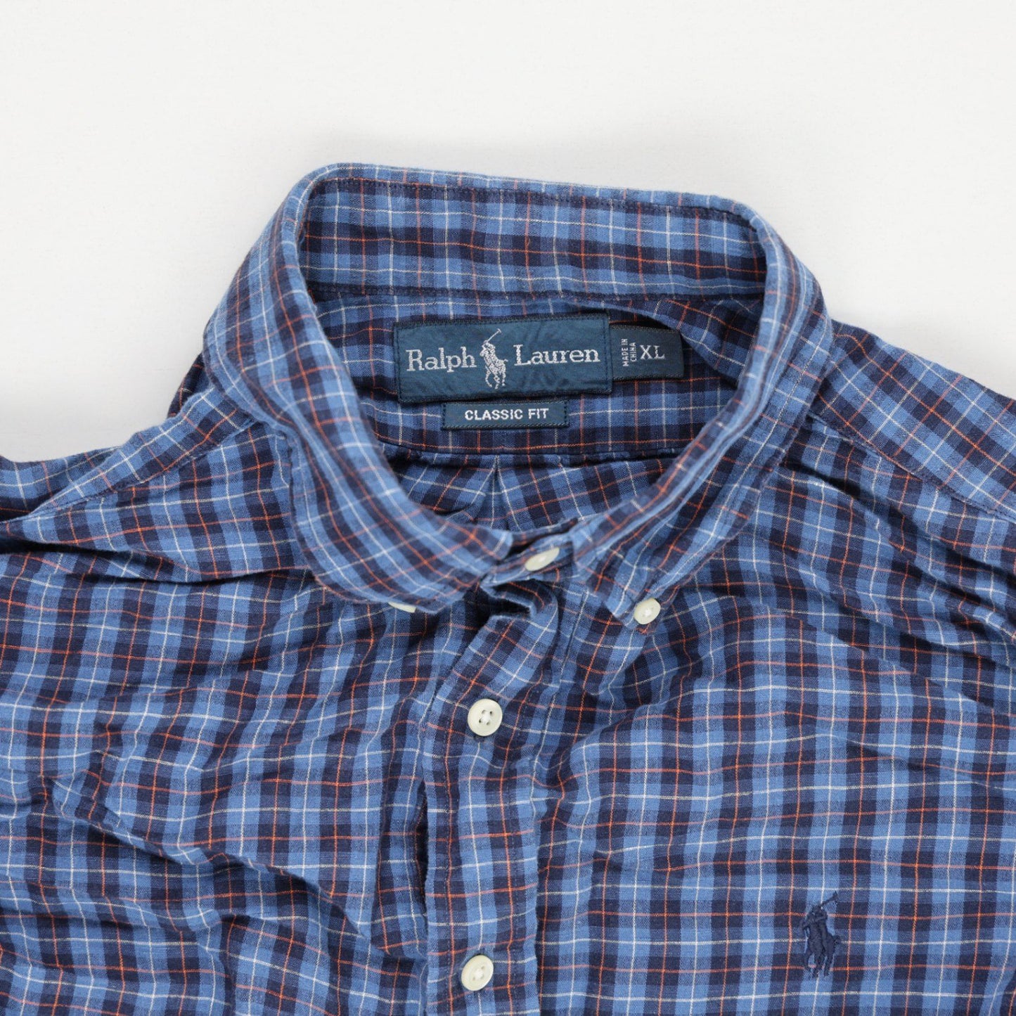 Ralph Lauren Classic Fit Blue Check Long Sleeve Shirt XL Cotton