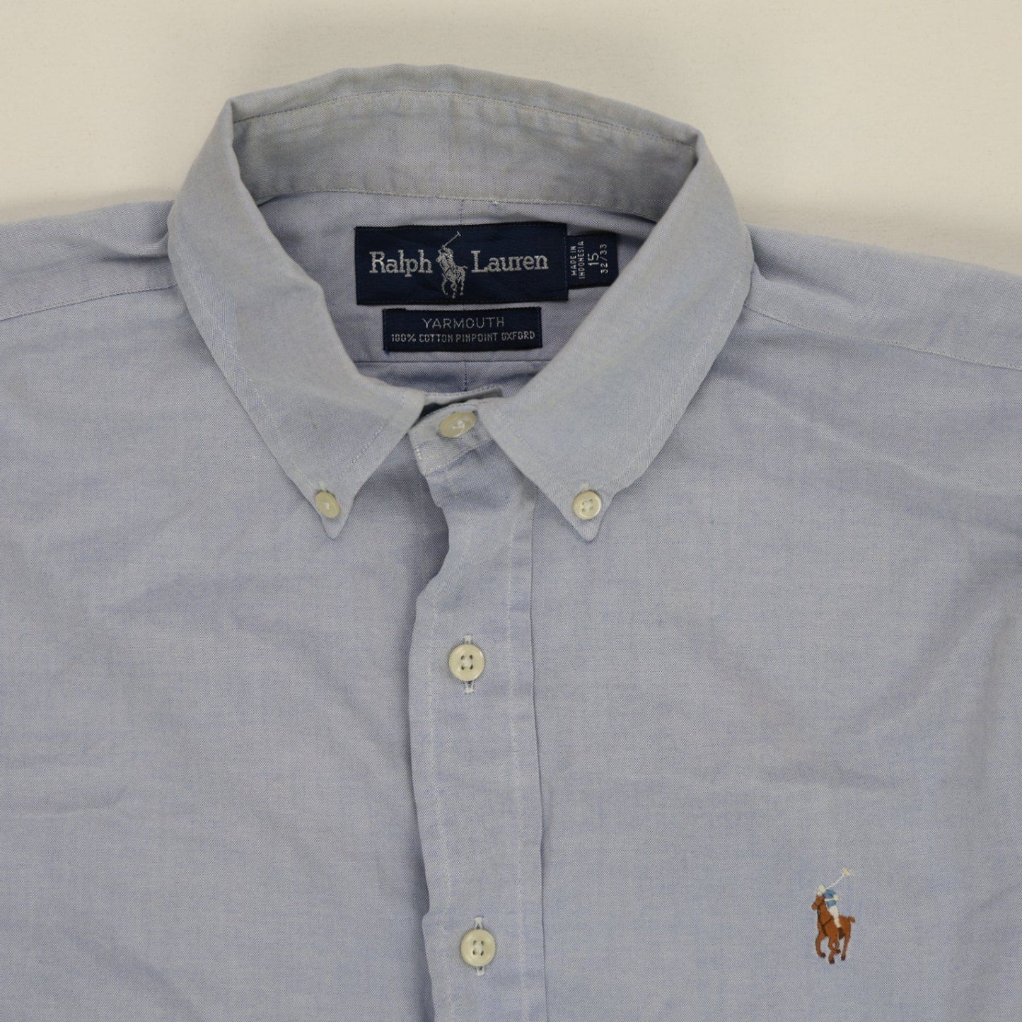 Ralph Lauren Yarmouth Oxford Shirt for Men Blue Size 15.5 Large Cotton Long Sleeve Collared