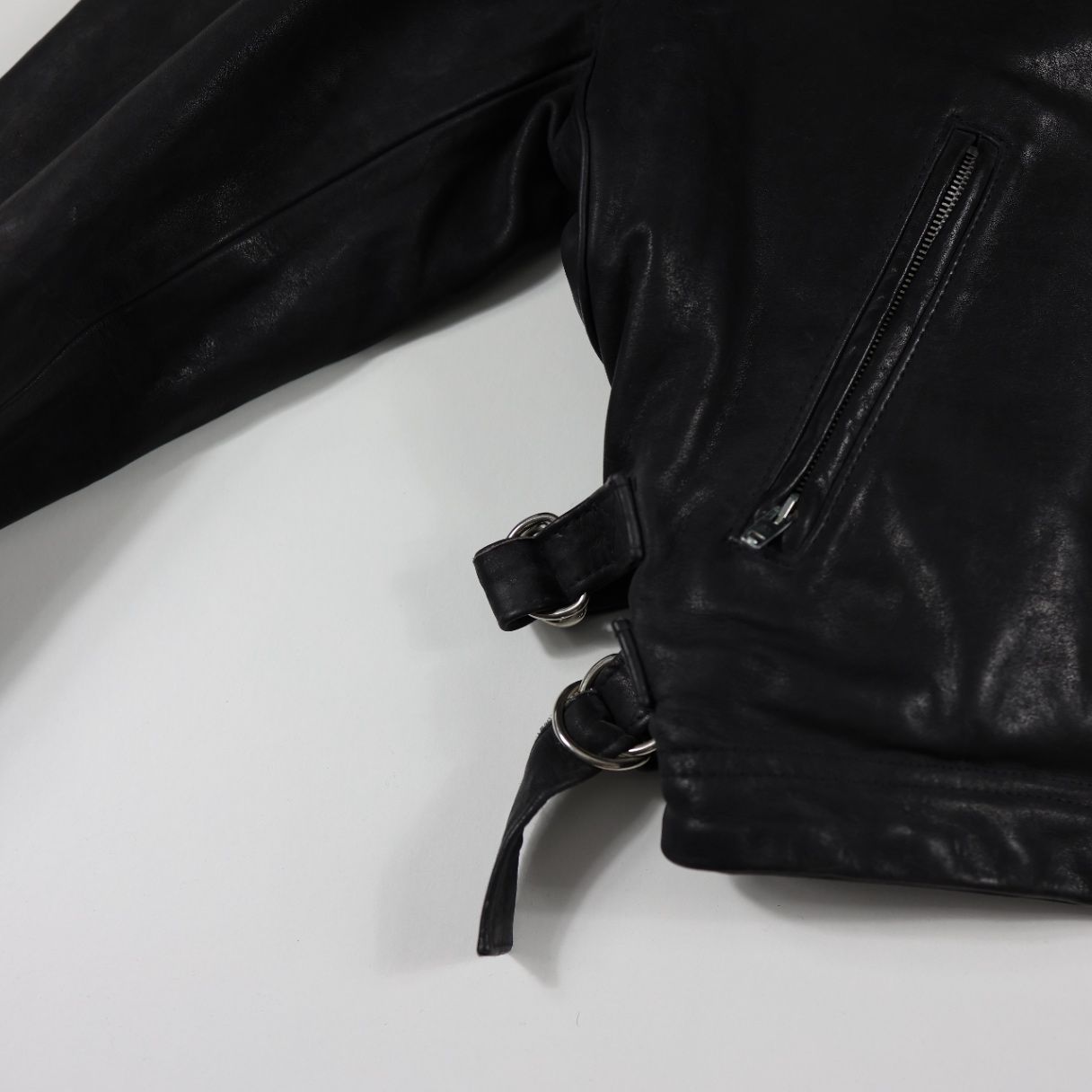 Jeff Hamilton Black Leather Biker Jacket with Eagle Patch, American Star Badge, Motorcycle Style, Size Large