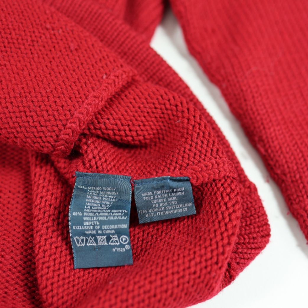 Polo Ralph Lauren Red Merino Wool Blend Long Cardigan Jumper Size L