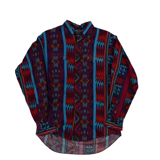 Wrangler Cowboy Cut Aztec Print Regular Fit Long Sleeve Western Shirt Size L