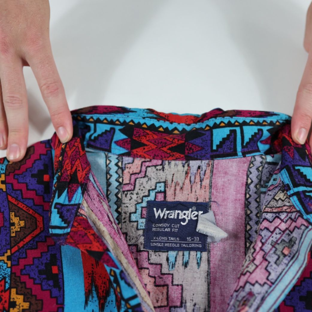 Wrangler Cowboy Cut Aztec Print Regular Fit Long Sleeve Western Shirt Size L