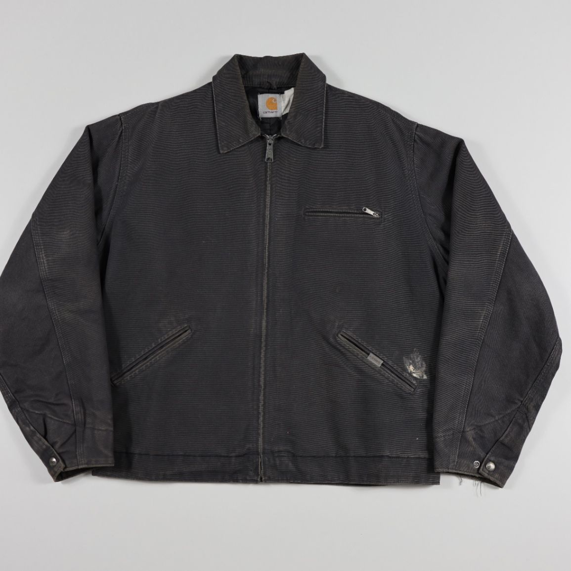Carhartt Men's Vintage Black Canvas Work Jacket Size L Distressed Classic Workwear Style