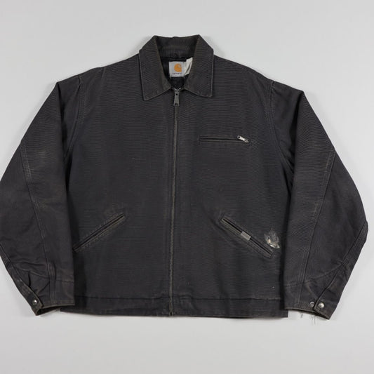 Carhartt Men's Vintage Black Canvas Work Jacket Size L Distressed Classic Workwear Style