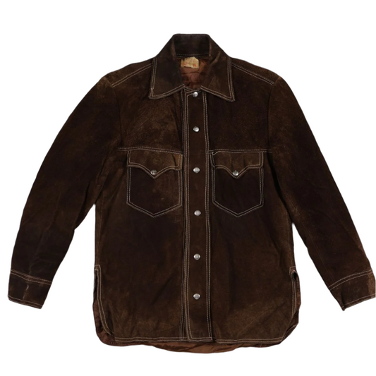 Brown Suede Western Shirt Jacket by Bronco, Size Medium, Button Down, Retro 1970s, Men's Outerwear