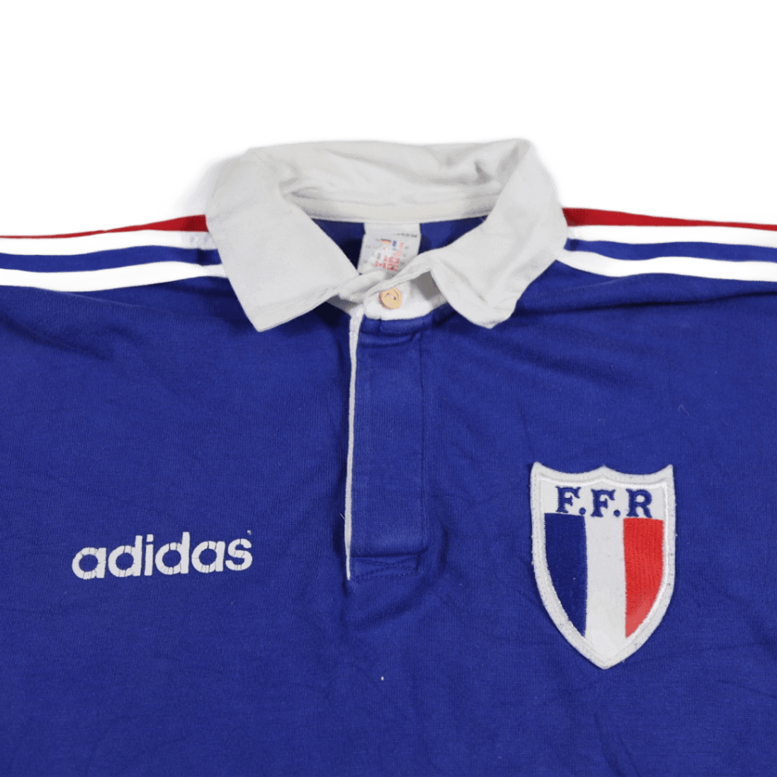 adidas France Rugby FFR No. 9 Blue Long Sleeve Shirt 1980s Size L – Classic Retro French Rugby Jersey