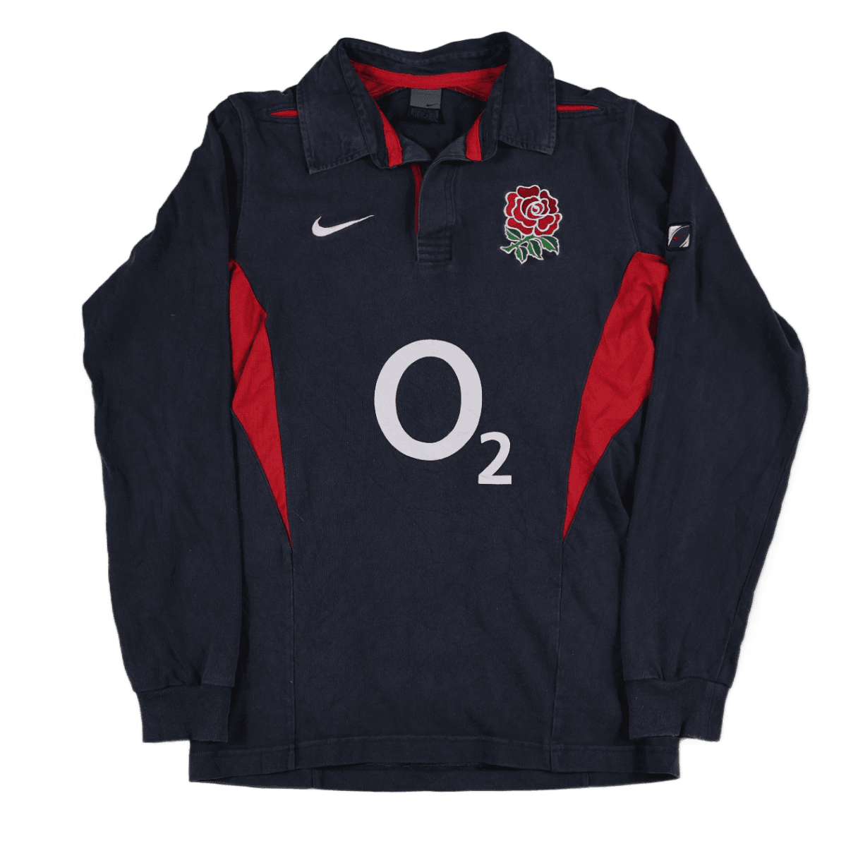 Nike England Rugby Union Navy Blue Long Sleeve Shirt O2 Rose Logo M- Classic Fan Jersey