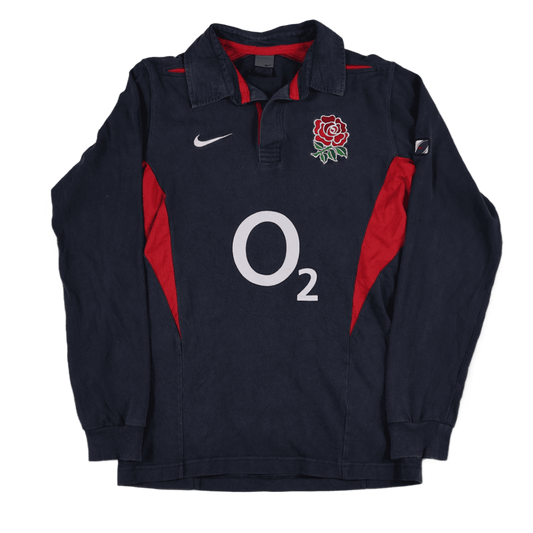 Nike England Rugby Union Navy Blue Long Sleeve Shirt O2 Rose Logo M- Classic Fan Jersey