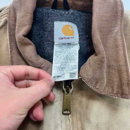 Carhartt J01 BRN Vintage Canvas Work Jacket Size 46 Charter Communications Distressed